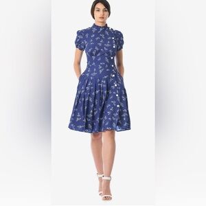 eShakti Blue Floral Midi Dress small